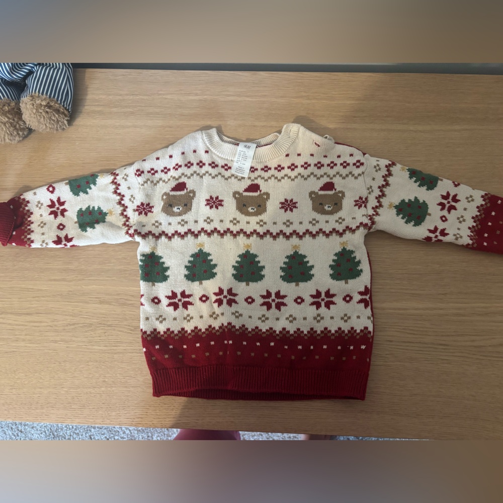 H&M baby Christmas sweater teddy bear 9-12 months